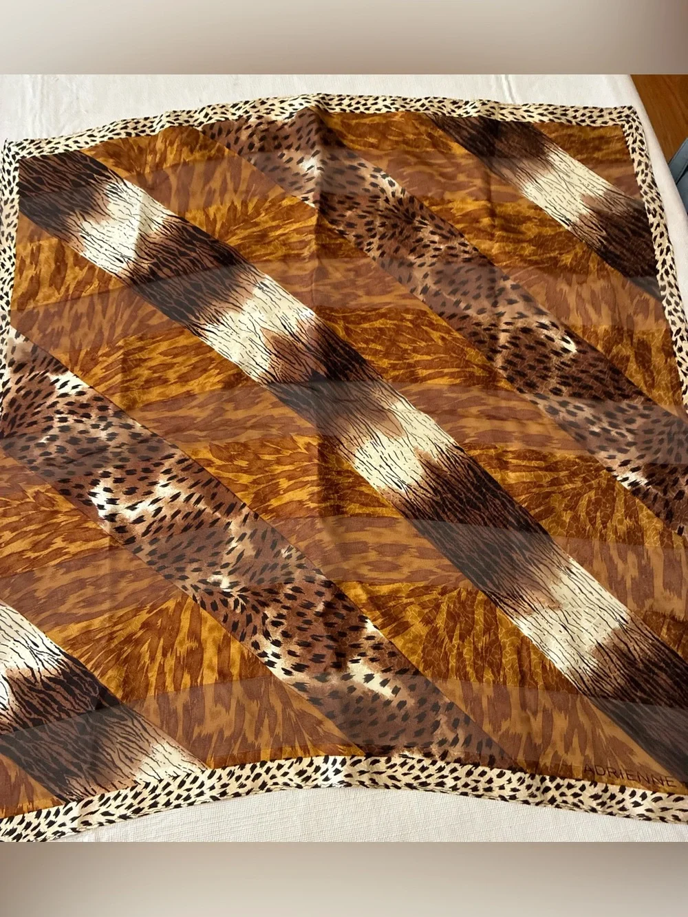 Adrienne Vittadini Animal-Print Diagonal Square Sheer Silk Scarf